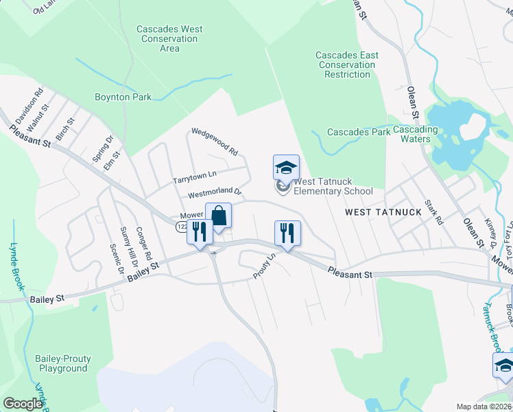 map of restaurants, bars, coffee shops, grocery stores, and more near 353 Mower Street in Worcester