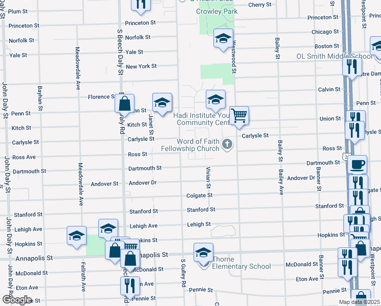 map of restaurants, bars, coffee shops, grocery stores, and more near 3769 Heritage Parkway in Dearborn