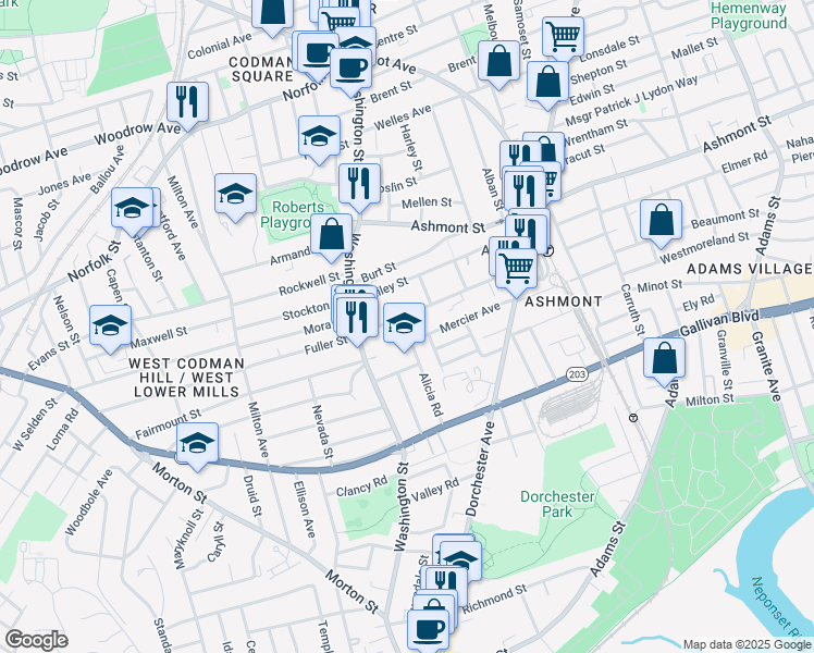 map of restaurants, bars, coffee shops, grocery stores, and more near 98 Fuller Street in Boston
