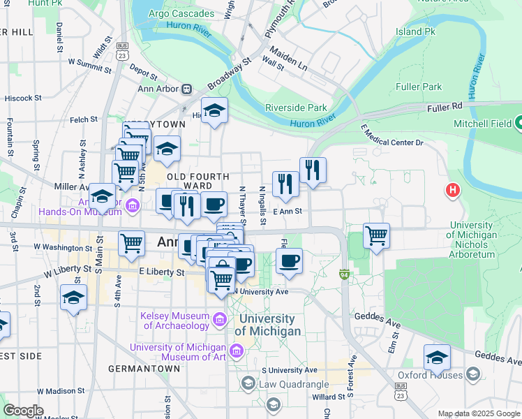 map of restaurants, bars, coffee shops, grocery stores, and more near 816 East Ann Street in Ann Arbor
