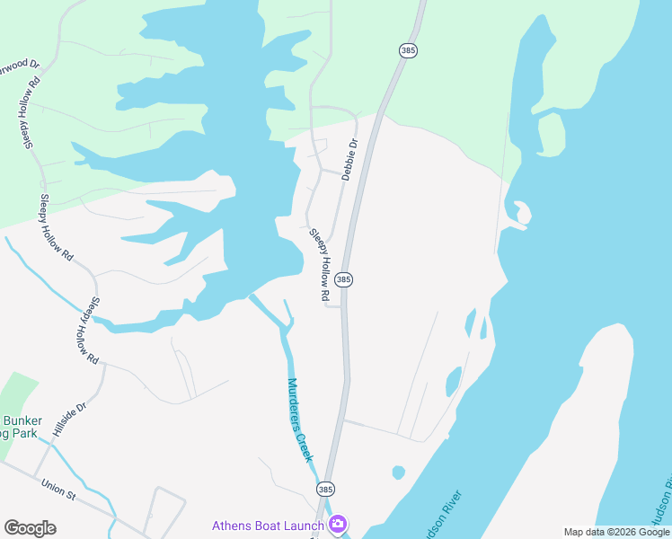 map of restaurants, bars, coffee shops, grocery stores, and more near New York 385 in Athens