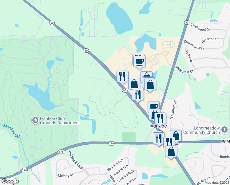 map of restaurants, bars, coffee shops, grocery stores, and more near 21272 West Il Route 176 in Mundelein