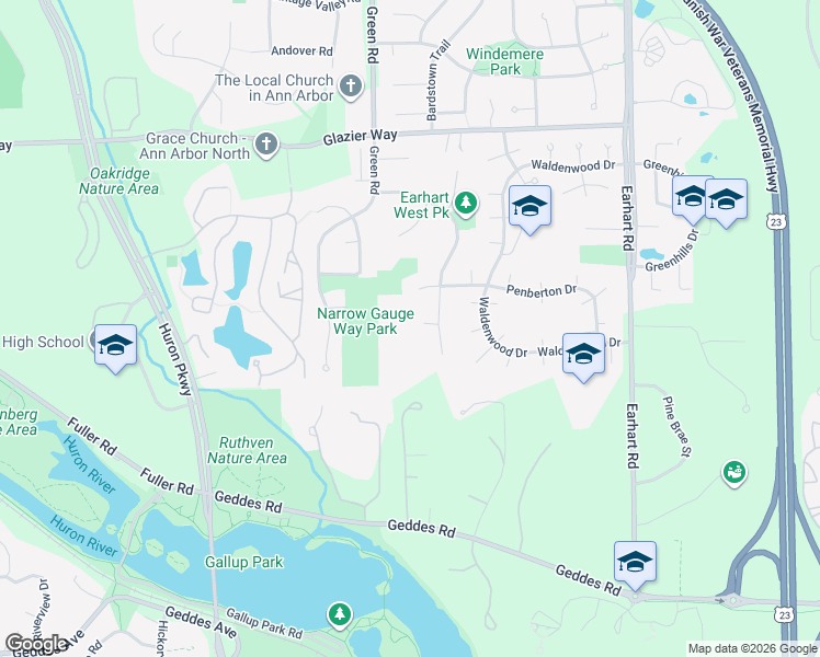 map of restaurants, bars, coffee shops, grocery stores, and more near 3740 Burns Court in Ann Arbor