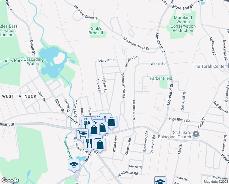 map of restaurants, bars, coffee shops, grocery stores, and more near 110 Copperfield Road in Worcester