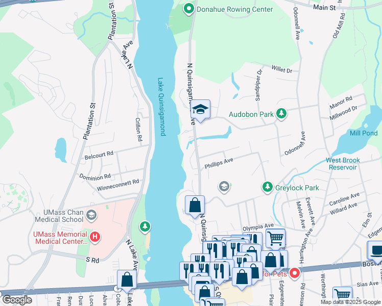 map of restaurants, bars, coffee shops, grocery stores, and more near 23 Eaglehead Terrace in Shrewsbury