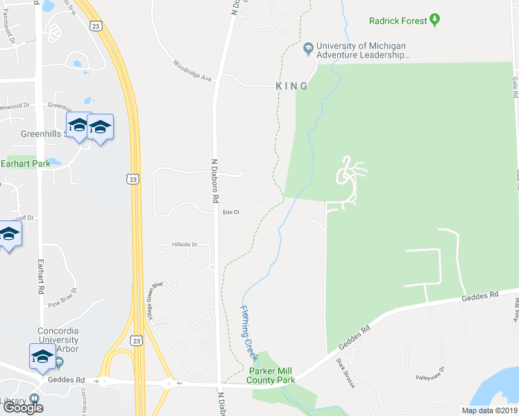 map of restaurants, bars, coffee shops, grocery stores, and more near 4692 Erin Court in Ann Arbor