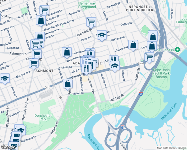 map of restaurants, bars, coffee shops, grocery stores, and more near in 
