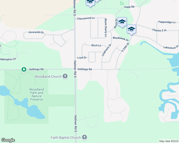 map of restaurants, bars, coffee shops, grocery stores, and more near 100 Gethings Circle in Battle Creek