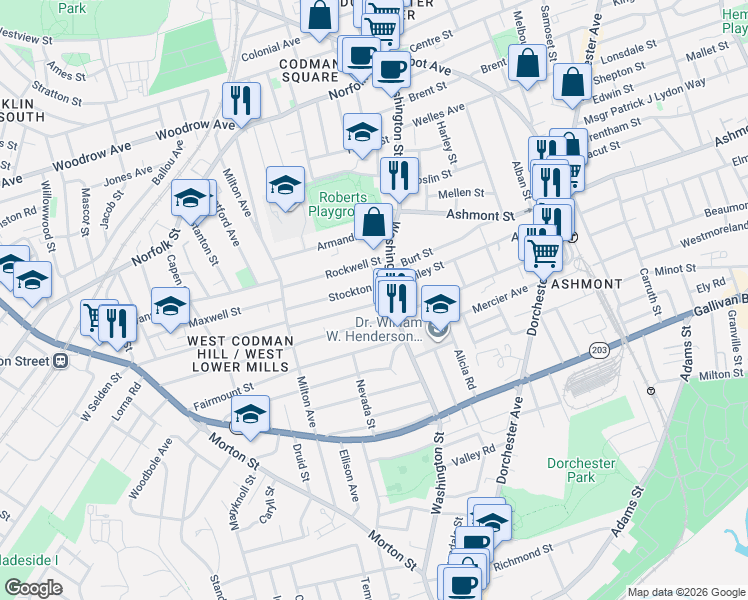 map of restaurants, bars, coffee shops, grocery stores, and more near 19 Mora Street in Boston