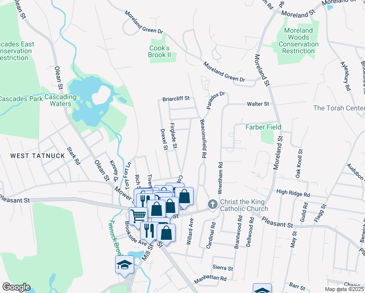 map of restaurants, bars, coffee shops, grocery stores, and more near 127 Copperfield Road in Worcester