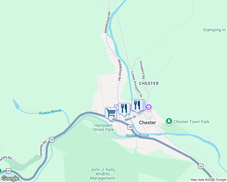 map of restaurants, bars, coffee shops, grocery stores, and more near 40 Middlefield Road in Chester