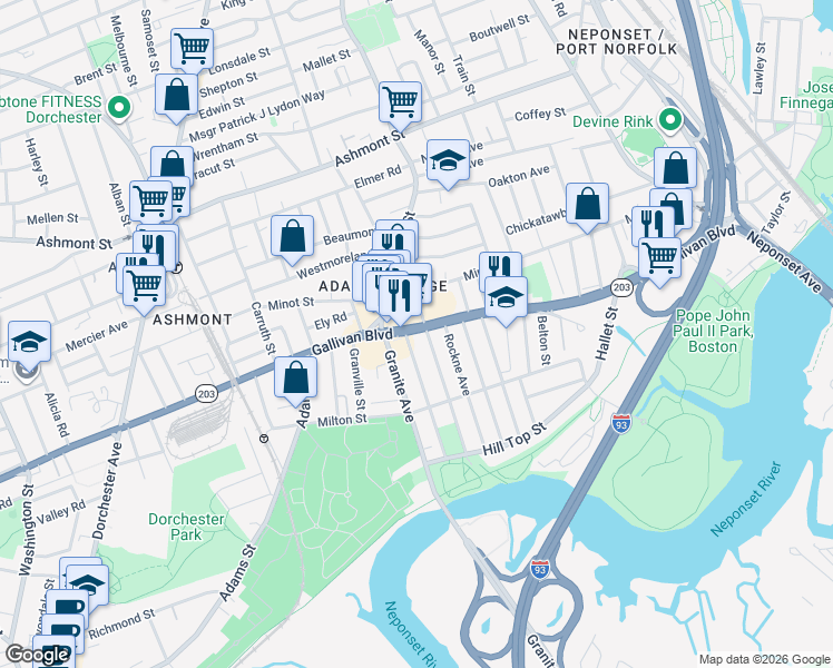 map of restaurants, bars, coffee shops, grocery stores, and more near in 