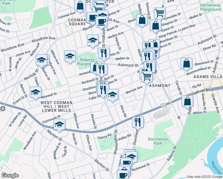 map of restaurants, bars, coffee shops, grocery stores, and more near 98 Fuller Street in Boston