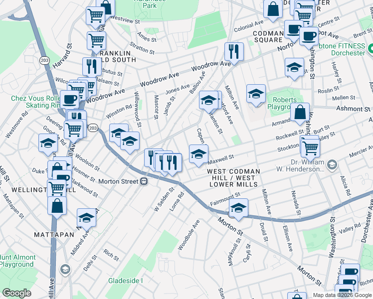 map of restaurants, bars, coffee shops, grocery stores, and more near 50 Nelson Street in Boston