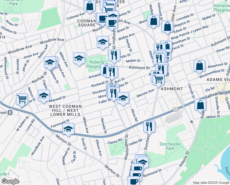 map of restaurants, bars, coffee shops, grocery stores, and more near in Boston