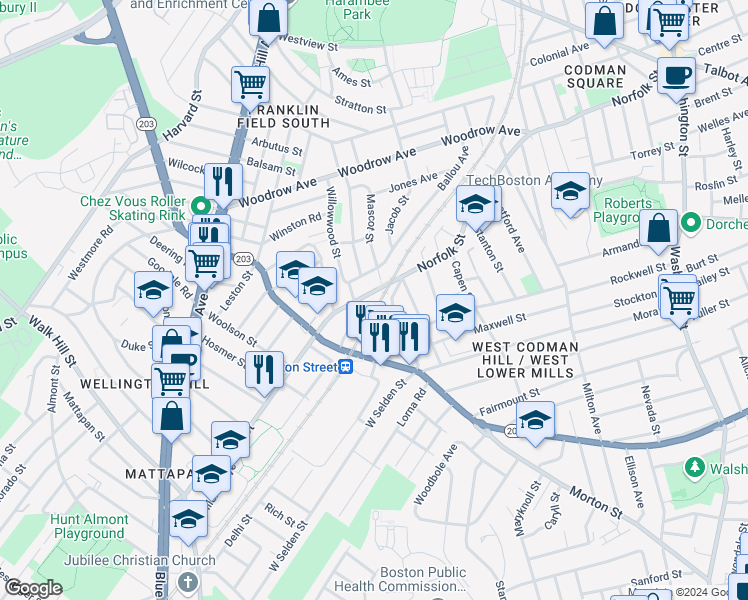 map of restaurants, bars, coffee shops, grocery stores, and more near 31 Hannon Street in Boston