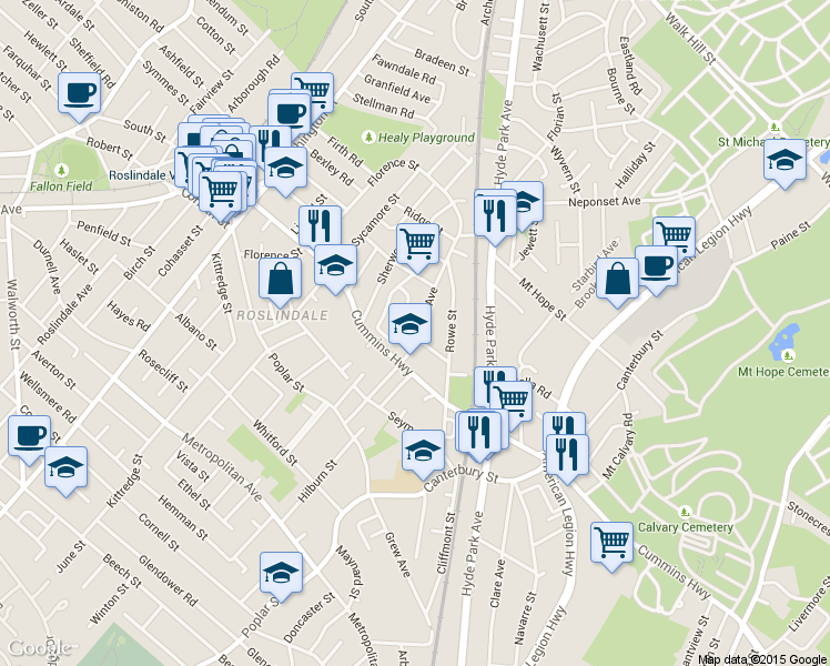 map of restaurants, bars, coffee shops, grocery stores, and more near 70 Brown Avenue in Boston