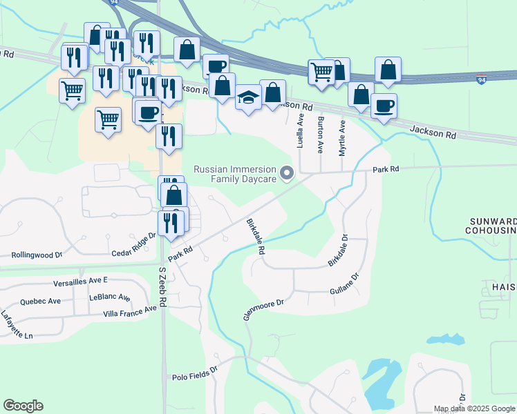 map of restaurants, bars, coffee shops, grocery stores, and more near 5137 Park Road in Ann Arbor