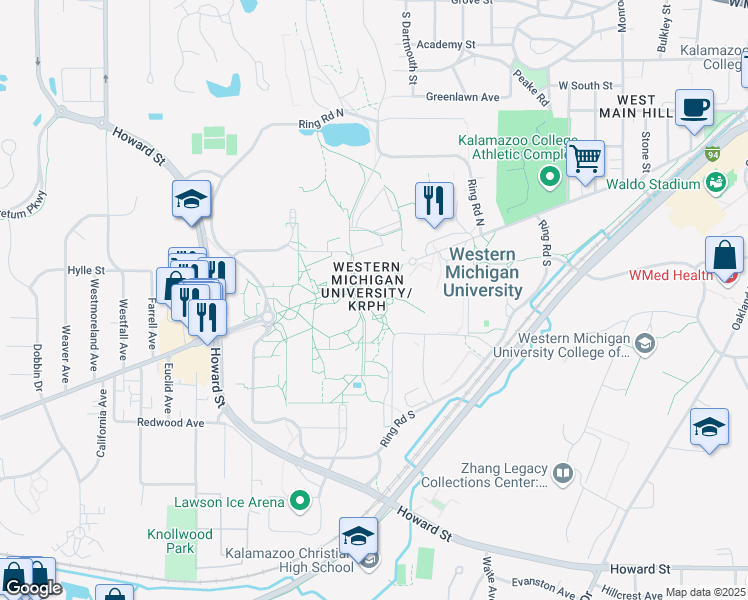 map of restaurants, bars, coffee shops, grocery stores, and more near 1903 West Michigan Avenue in Kalamazoo