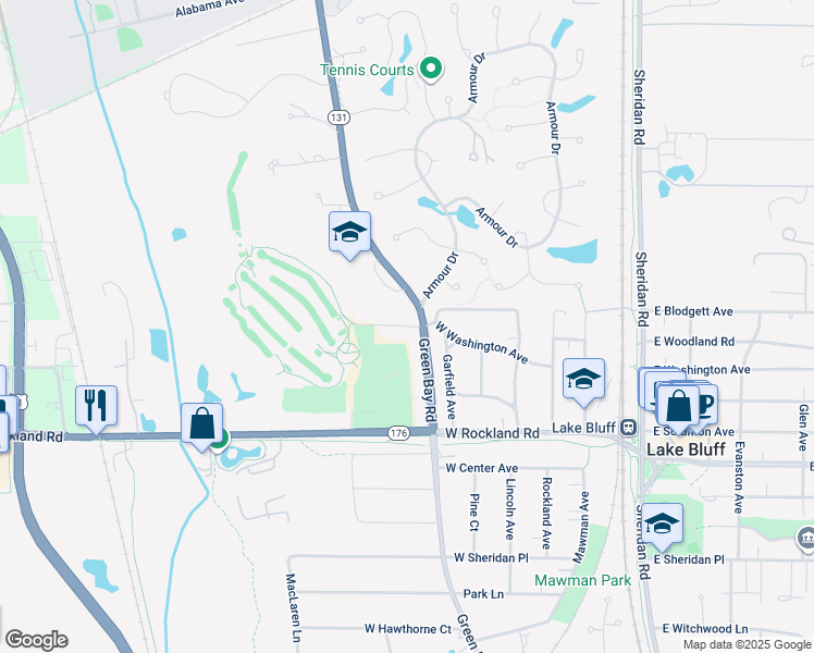 map of restaurants, bars, coffee shops, grocery stores, and more near 350 West Washington Avenue in Lake Bluff
