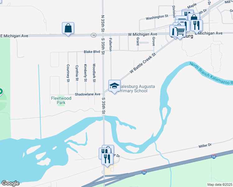 map of restaurants, bars, coffee shops, grocery stores, and more near 315 West Battle Creek Street in Galesburg
