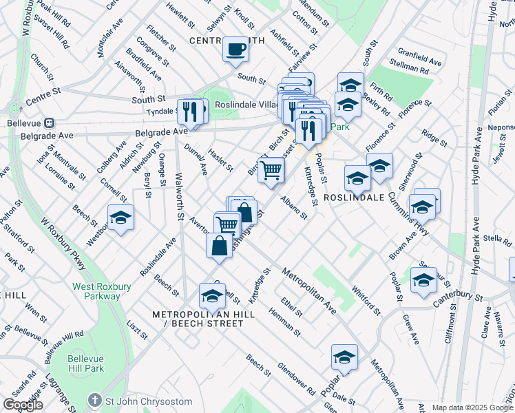 map of restaurants, bars, coffee shops, grocery stores, and more near 7 Filomena Road in Boston