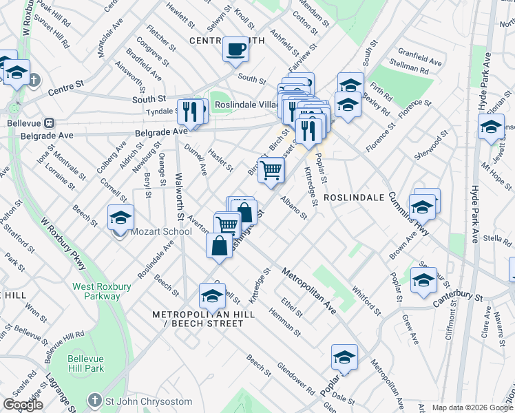 map of restaurants, bars, coffee shops, grocery stores, and more near 7 Filomena Road in Boston