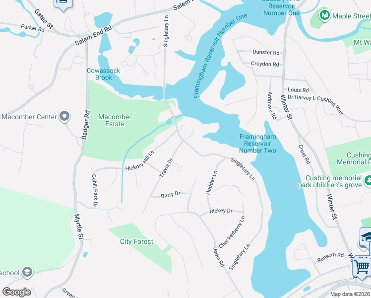 map of restaurants, bars, coffee shops, grocery stores, and more near 186 Singletary Lane in Framingham