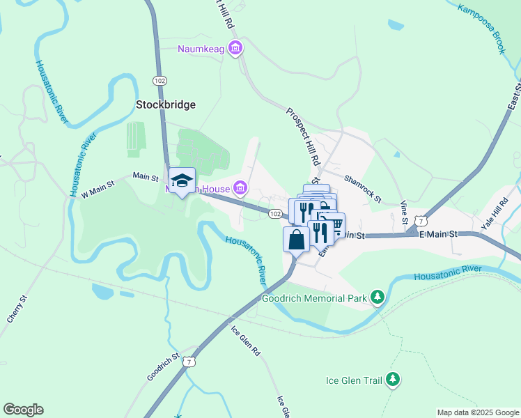 map of restaurants, bars, coffee shops, grocery stores, and more near Main Street in Stockbridge