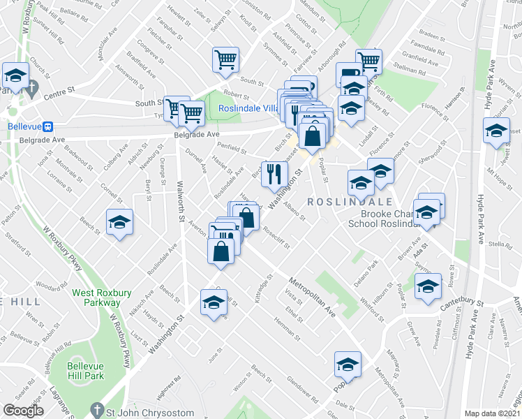 map of restaurants, bars, coffee shops, grocery stores, and more near 7 Filomena Road in Boston