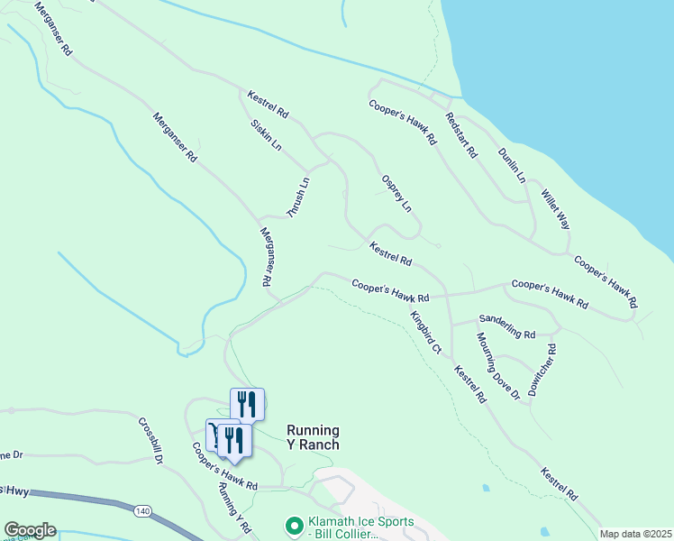 map of restaurants, bars, coffee shops, grocery stores, and more near 6207 Osprey Lane in Klamath Falls