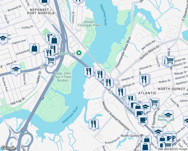 map of restaurants, bars, coffee shops, grocery stores, and more near 9 Hancock Street in Boston