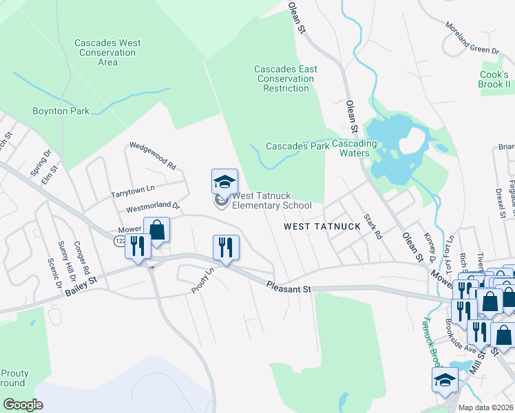 map of restaurants, bars, coffee shops, grocery stores, and more near 80 Chatanika Avenue in Worcester