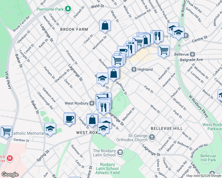 map of restaurants, bars, coffee shops, grocery stores, and more near 3 Mount Vernon Street in Boston