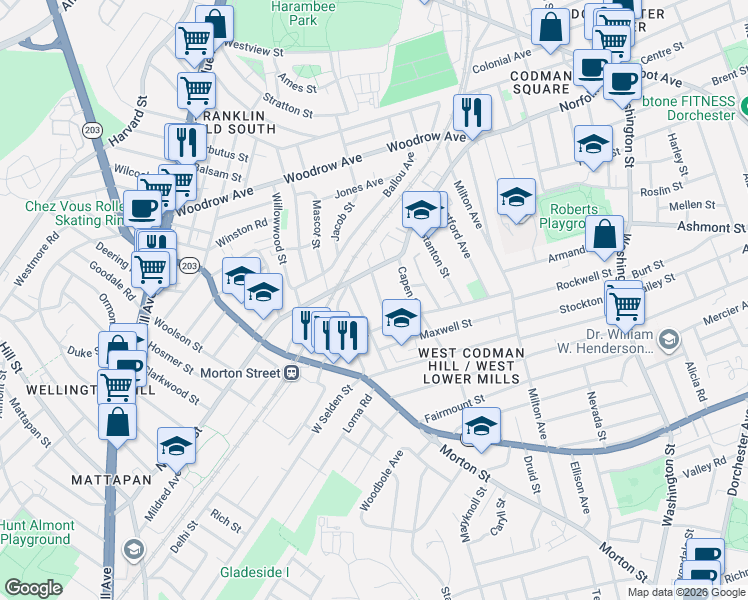 map of restaurants, bars, coffee shops, grocery stores, and more near 8 Crowell Street in Boston