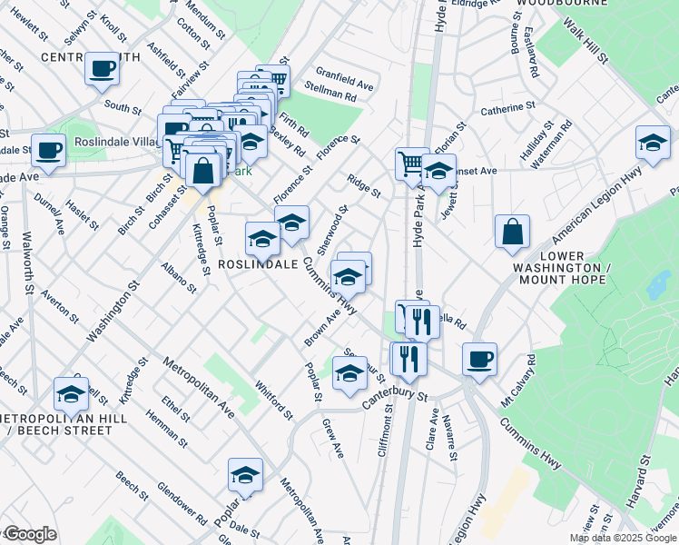 map of restaurants, bars, coffee shops, grocery stores, and more near 76 Johnswood Road in Boston
