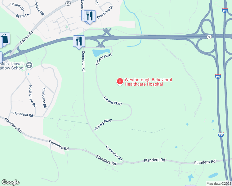 map of restaurants, bars, coffee shops, grocery stores, and more near 300 Friberg Pkwy in Westborough