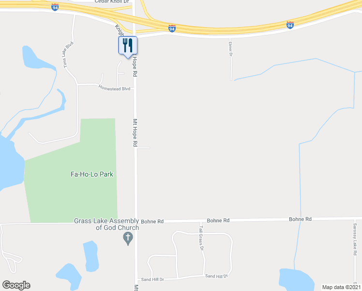 map of restaurants, bars, coffee shops, grocery stores, and more near 16501 Winters Road in Grass Lake