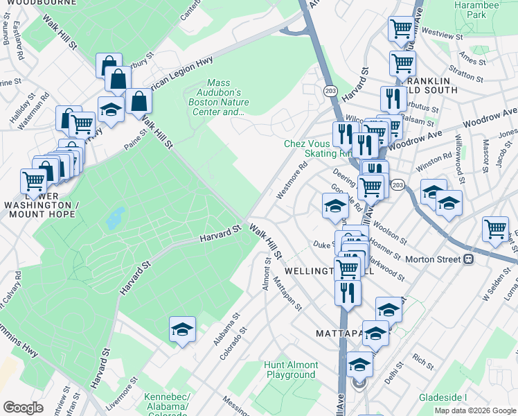 map of restaurants, bars, coffee shops, grocery stores, and more near 638 Harvard Street in Boston