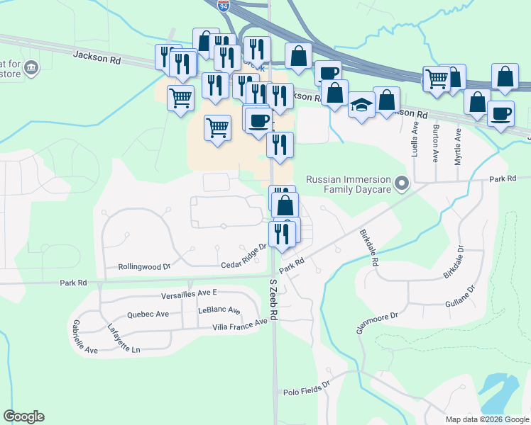 map of restaurants, bars, coffee shops, grocery stores, and more near 5514 Cambridge Club Circle in Ann Arbor