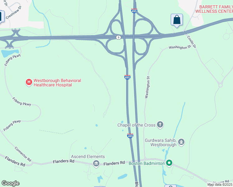 map of restaurants, bars, coffee shops, grocery stores, and more near 1800 West Park Drive in Westborough