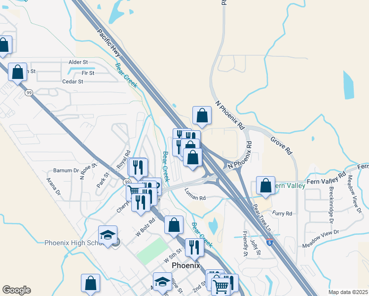 map of restaurants, bars, coffee shops, grocery stores, and more near 205 Fern Valley Road in Phoenix