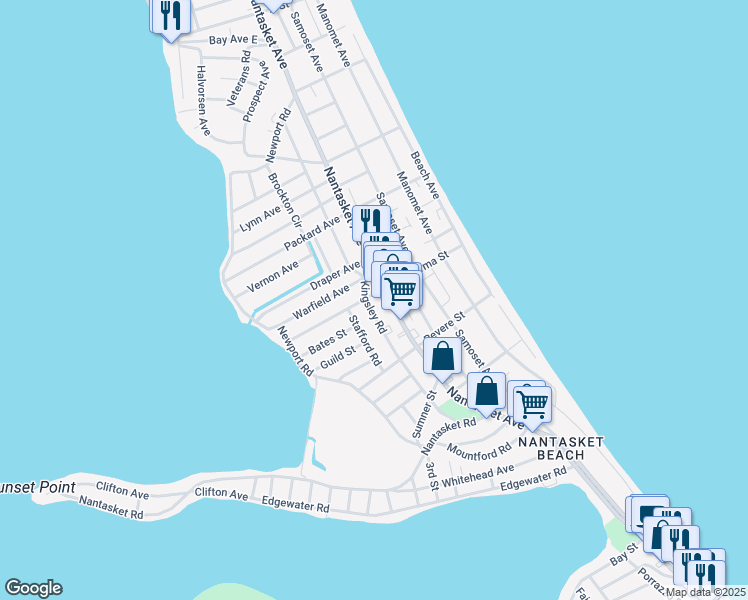 map of restaurants, bars, coffee shops, grocery stores, and more near 553 Nantasket Avenue in Hull