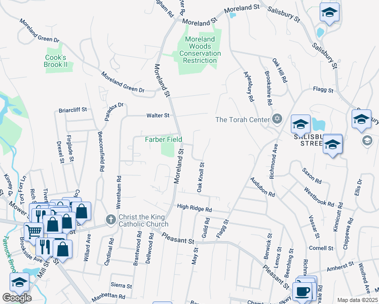 map of restaurants, bars, coffee shops, grocery stores, and more near 3 West Pine Lane in Worcester