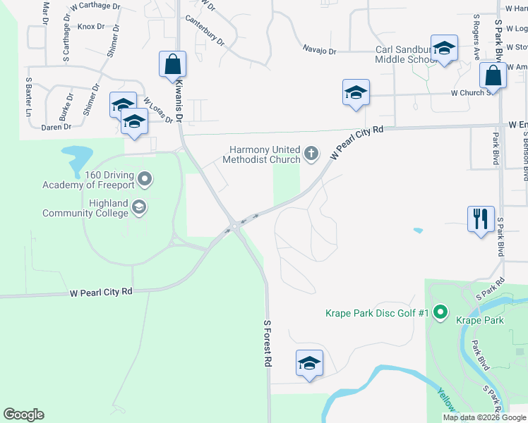 map of restaurants, bars, coffee shops, grocery stores, and more near 2810 West Pearl City Road in Freeport