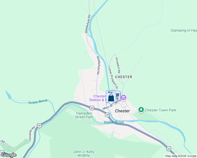 map of restaurants, bars, coffee shops, grocery stores, and more near 85 Middlefield Rd in Chester