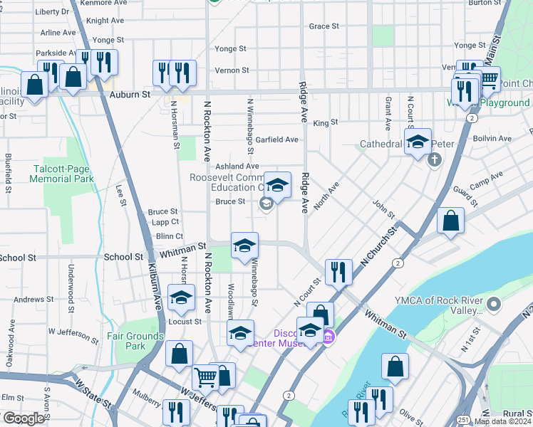 map of restaurants, bars, coffee shops, grocery stores, and more near 978 Haskell Avenue in Rockford