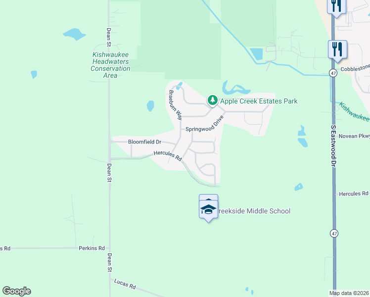 map of restaurants, bars, coffee shops, grocery stores, and more near 3073 Courtland Street in Woodstock