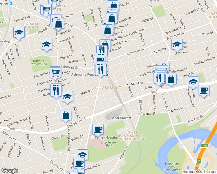 map of restaurants, bars, coffee shops, grocery stores, and more near 14 Beale Street in Boston