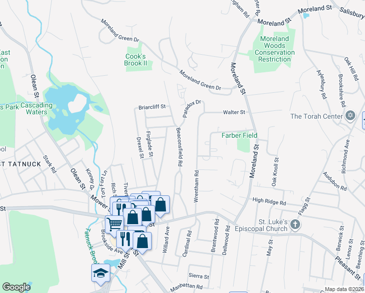 map of restaurants, bars, coffee shops, grocery stores, and more near 125 Beaconsfield Road in Worcester
